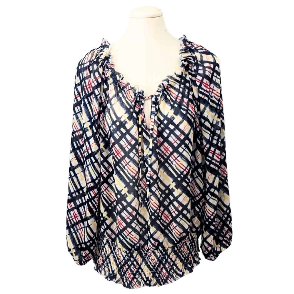 Lane Bryant Balloon Sleeve Flowy Ruffled V-Neck Blouse Top Pattern Tie 18/20W